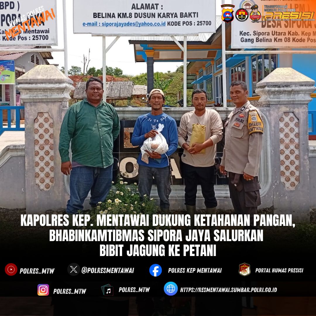 Polres Kep. Mentawai Dukung Program Ketahanan Pangan 2025 dengan Menyerahkan Bibit Jagung kepada Petani Sipora Jaya